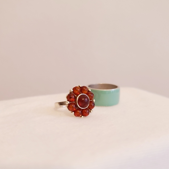 Flower Sterling Silver and Turquoise Band Ring - Picture 2 of 5
